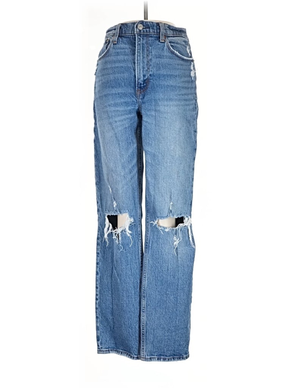 Abercrombie & Fitch - High-Rise Distressed Blue Women’s Straight-Leg Jeans
